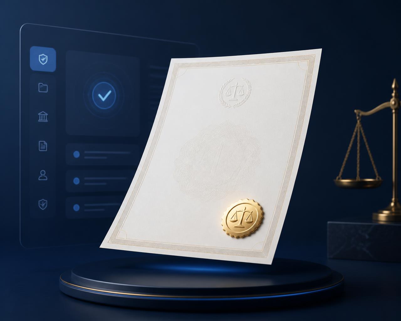 Certidão judicial oficial com selo dourado emitida digitalmente